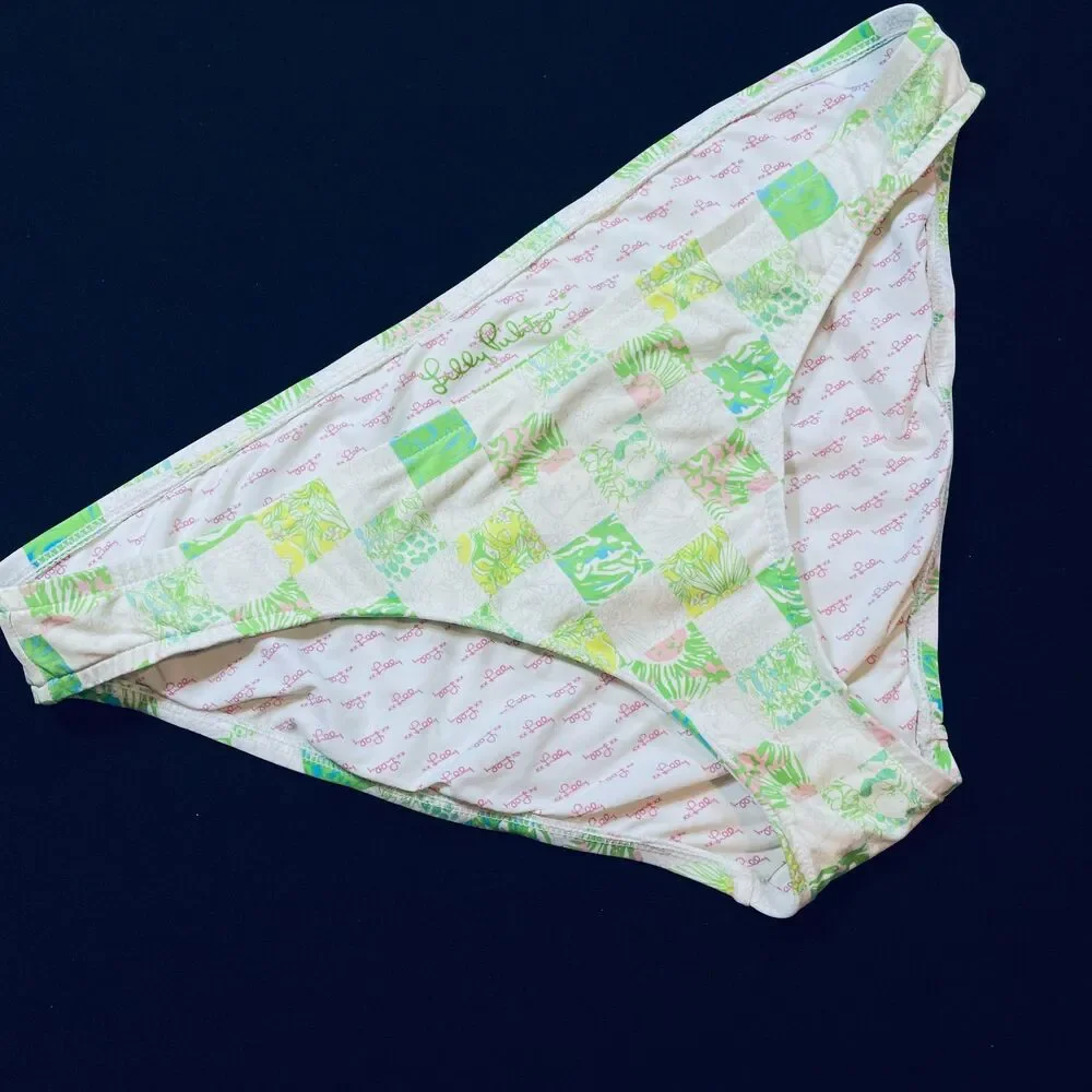 ~ RARE Lilly Pulitzer Med Bikini Swim Bottom Lioness Patch Pattern, Lined